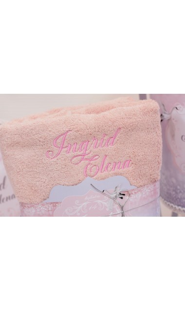 Trusou de botez pentru fetite, roz cu silver, lebada argintie  Silver Swan  24